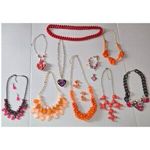 Pink Coral & Orange Jewelry Lot Colorful Bright Neon Statement Summer Fashion